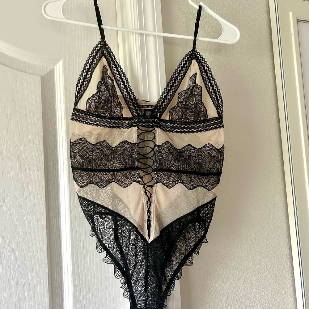 Black and Cream Lace Bodysuit Victoria’s Secret